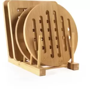 Image of Set of 4 Bamboo Trivets with Storage Rack M&W - Brown