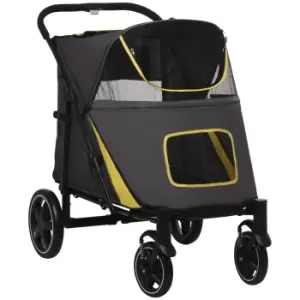 Image of PawHut Pet Stroller with Universal Front Wheels, Shock Absorber, One Click Foldable Dog Cat Carriage with Brakes, Storage Bags, Mesh Window Dark Grey