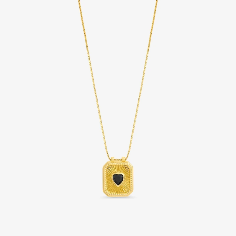 Image of Inicio 14K Gold Plated Jet & Heart Charm Necklace Pendant Necklaces One Size Gold 73413810000