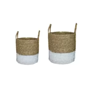 image of Ivyline Seagrass Log & Kindling Basket, White, Set Of 2