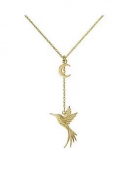 image of Sara Miller 18Ct Gold Plated Crescent Moon And Hummingbird Drop Necklace