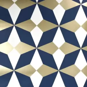 image of Nova Geometric Wallpaper Blue White Silver Metallic Shimmer Modern - Fine Decor