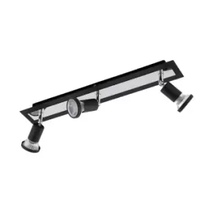 Image of Wall Ceiling 3 Spot Light Colour Black Chrome Shade & Back Plate Bulb GU10 3x5W