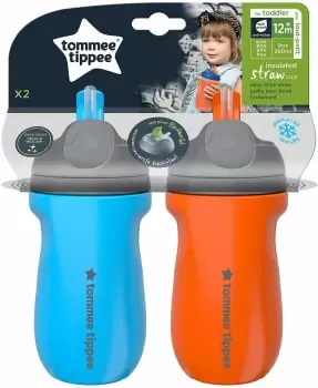 image of Tommee Tippee - Insulated Straw Bottle Twin Pack - Blue & Orange