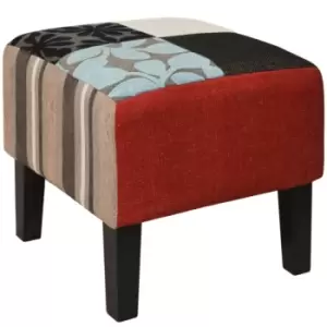 Image of Techstyle Plush Patchwork Shabby Chic Square Pouffe Foot Stool / Wood Legs Blue / Green / Red
