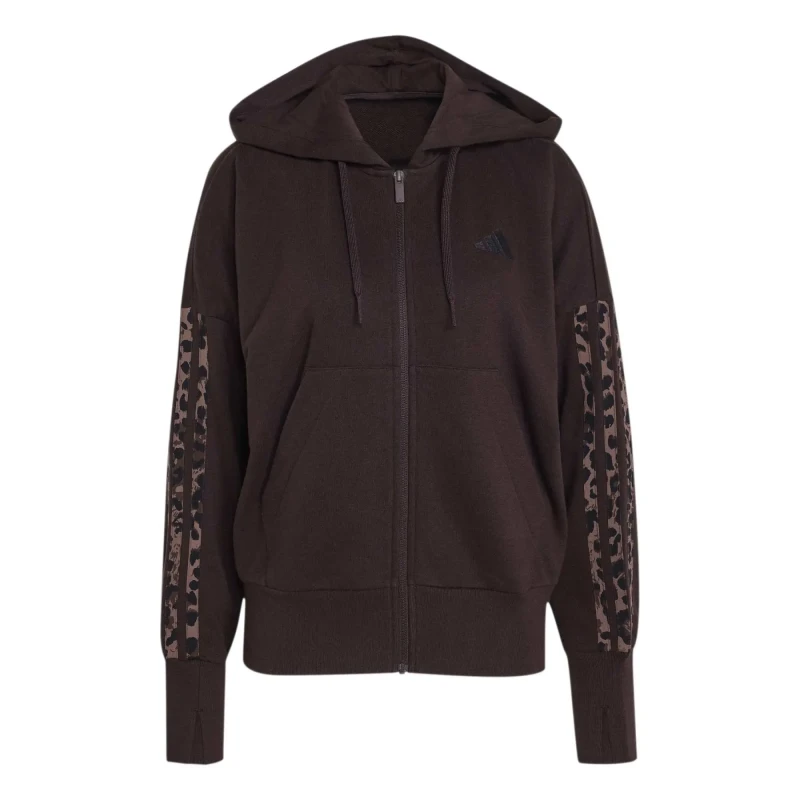 Image of Adidas SPORTSWEAR Essentials Leopard Print Long Sleeve Zip-Up Hoodie Leopard Print Cotton XL