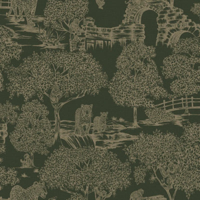 Image of HOLDEN DECOR Holden Decor - Zoo Lake Green Wallpaper Animal Print Trees Stylish Feature Wall WL-13771