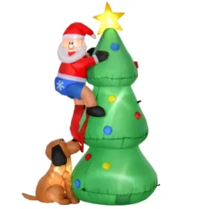 image of HOMCOM Inflatable Christmas Tree, LED Lighted with Santa Claus Dog Decoration (1.8m)