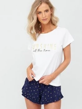 image of Pour Moi Sunshine All The Time Jersey Short Pj Set - Navy/White