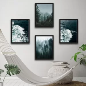Image of Green World Set Multicolor Decorative Framed Painting (4 Pieces)