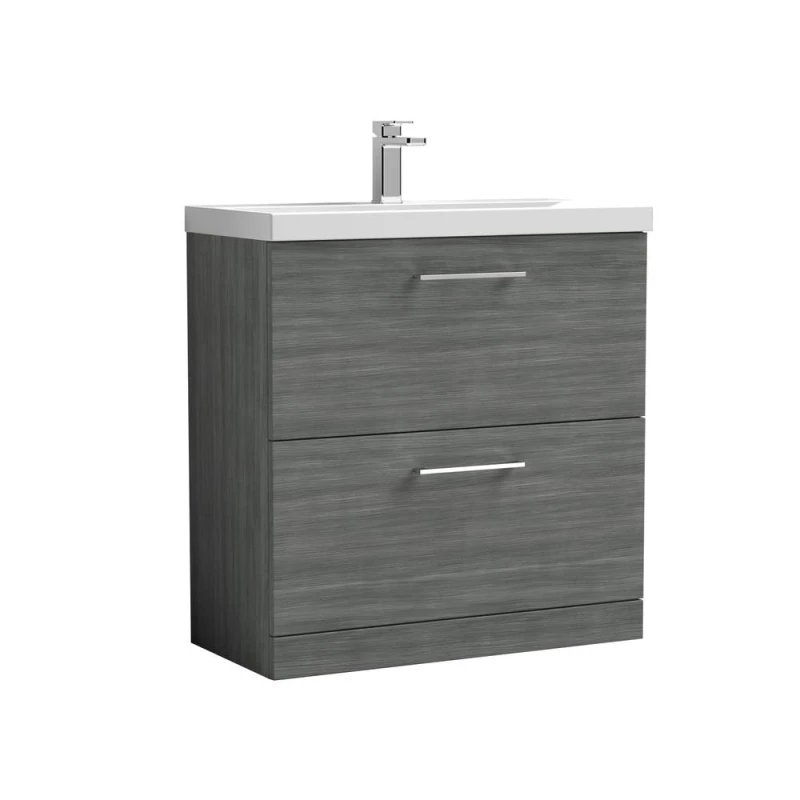 Image of Balterley Bathroom 2 Soft Close Drawer Floor Vanity Unit, Anthracite, 800mm in Grey Grey Unisex