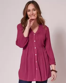 Image of Cotton Traders Womens Crinkle ¾ Sleeve Tunic in Red