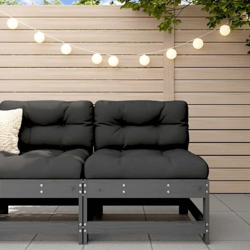 Image of VIDAXL Middle Sofa with Cushions Grey Solid Wood Pine Vidaxl 8720845802028