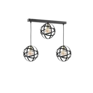 image of Pola Bar Pendant Ceiling Light Black, Gold, 65cm, 3x E27