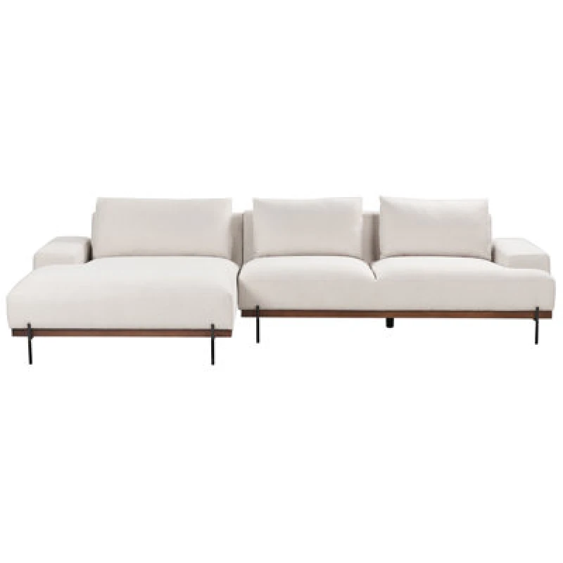 Image of Beliani Corner Sofa 3 Seater Mariferd Fabric Light Beige Right Hand