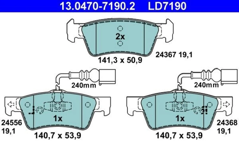 Image of ATE 13.0470-7190.2 Brake pad set incl. wear warning contact Brake Pad Set,disc brake (402)