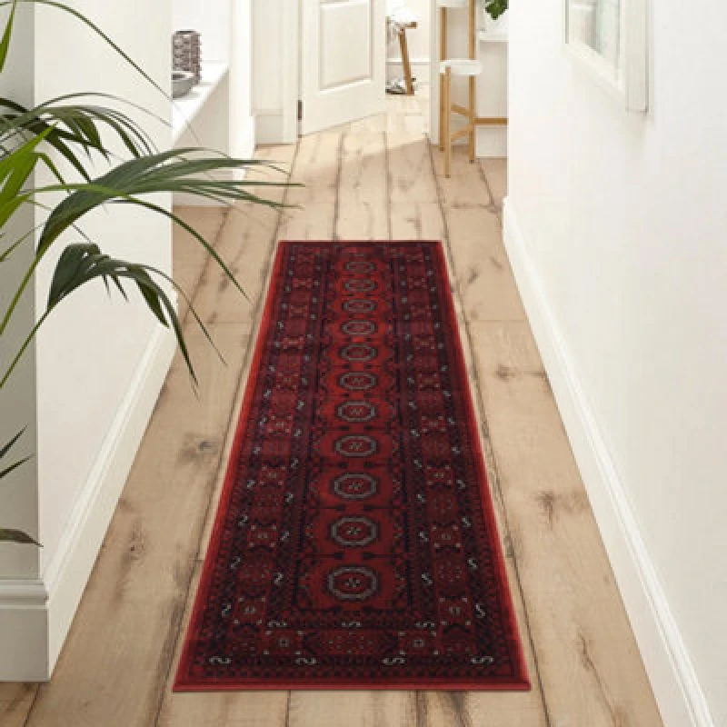 Image of Yasmin Traditional Bukhara Indoor Area Rug Classic Oriental Style Red 60X220 Cm