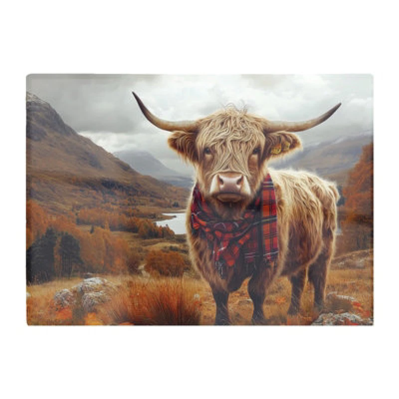 Image of Warren Reed Designer Autumnal Highland Cow Glass Chopping Board
