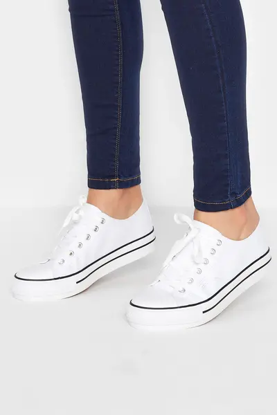 Long Tall Sally Platform Canvas Trainers White