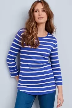 Wrinkle Free ¾ Sleeve Scoop Neck Stripe Jersey Top