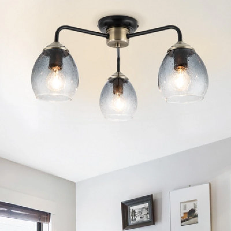 Image of Cosylyte Malanda 3 Light Modern Smoky Glass Ceiling Light - Matt Black Base