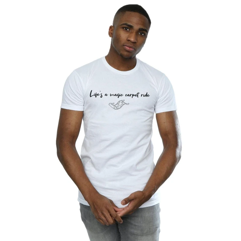 Image of Disney Men Aladdin Life's A Magic Carpet Ride T-Shirt in White Size: Small White S Male 5059276150686