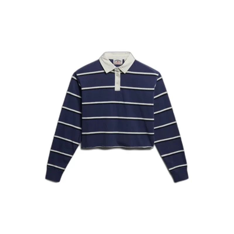 Image of Superdry Womens long-sleeved polo shirt Superdry Athletic Essentials Stripe Bleu Female L