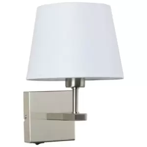 Image of Netlighting Modern Bedside Lamp Nickel 1 Light with White, Round Shade, E27