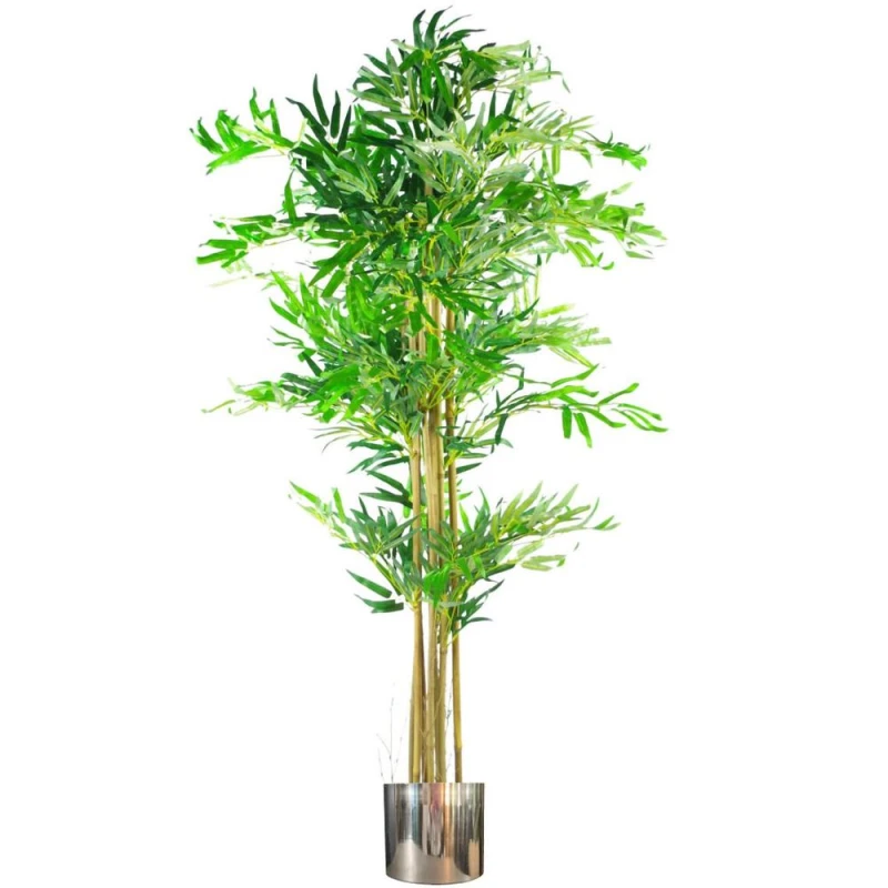 Image of Leaf 150cm (5ft) Realistic Artificial Bamboo Plants Trees - XL with Silver Metal Planter Green