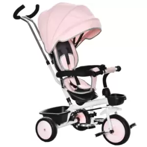 image of Homcom 6 In 1 Baby Tricycle W/ Reversible Seat Adjustable Canopy Handle Pink