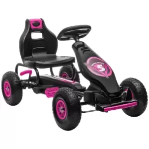 image of HOMCOM Children Pedal Go Kart, Racing Go Cart with Adjustable Seat, Inflatable Tyres, Shock Absorb, Handbrake, for Boys and Girls Ages 5-12, Pink