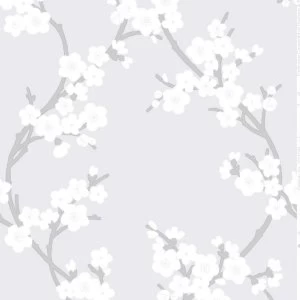 image of Graham and Brown Super Fresco Cherry Blossom Wallpaper - Silver