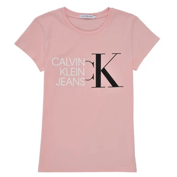 Image of Calvin Klein Jeans HYBRID LOGO SLIM T-SHIRT Girls Childrens T shirt in Pink - Sizes 8 years,10 years,12 years,16 years