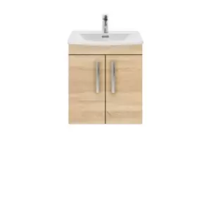 image of Nuie Athena 500 Wall Hung 2-door Vanity & Curved Basin - Natural Oak