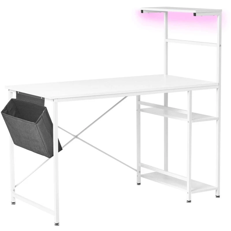 Image of Beliani Gaming Desk Aramingo White 120 Cm 60 Cm LED With Storage