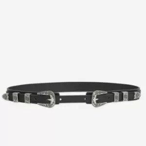 Image of Leather Belt with Twin Hammered Buckles