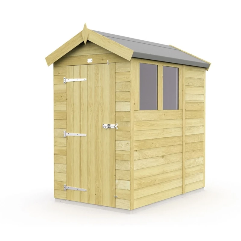 Image of Buttercup Farm 4 x 6 Feet Apex Shed - Single Door W/ Windows - L187 x W118 x H217cm in Brown Brown Unisex