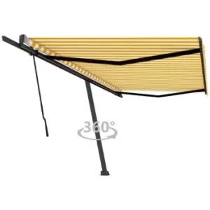 image of Freestanding Manual Retractable Awning 500x350cm Yellow/White Vidaxl Yellow