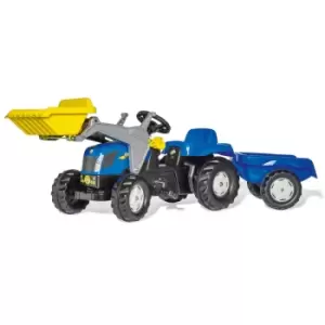 Image of Rolly Toys New Holland Ride On Tractor Frontloader with Trailer, Blue