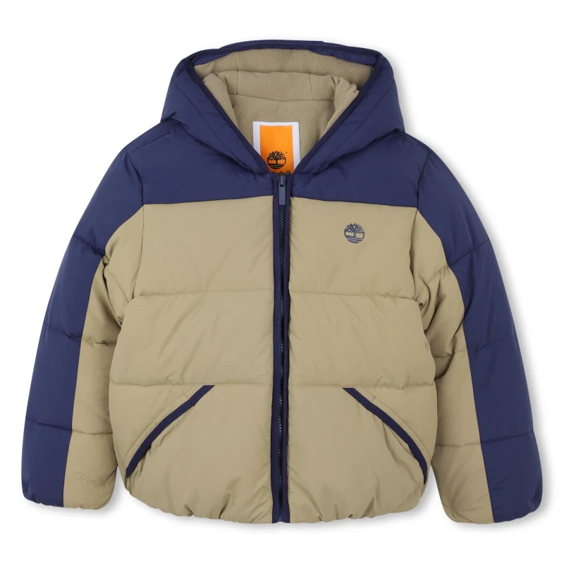 Image of Timberland Kids Timber colour Block Medium Puffer Jacket Khaki/Navy male 6 Years