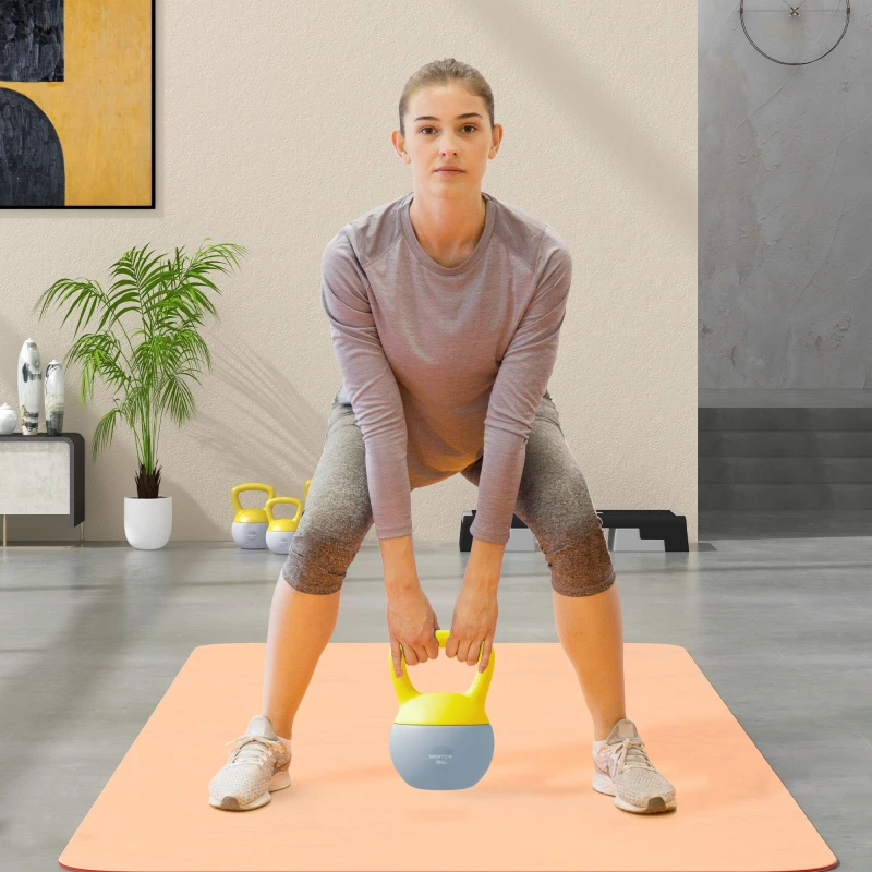 Image of SPORTNOW Kettlebell w/ Soft Body and Non-Slip Handle - Yellow and Grey - 8KG TJ Hughes 5061025092789