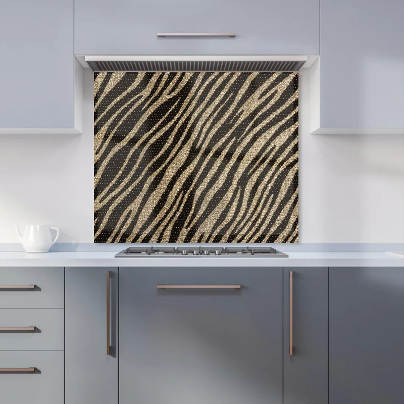 Image of Warren Reed - Designer Golden Zebra Print Kitchen Splashback in Brown Size: 700mm x 650mm Brown Unisex 700mm x 650mm