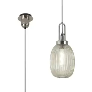 image of Luminosa Acree Ceiling Pendant E27 With 20cm Almond Ribbed Glass, Champagne Polished Nickel, Matt Black