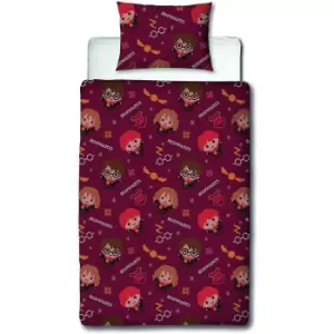 Image of Harry Potter Charming Reversible Christmas Duvet Cover Set (Single) (Red/Orange)