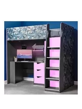Image of X Rocker Hideout - Wood Panel Gaming Bunk Bed With Desk -single, Pink