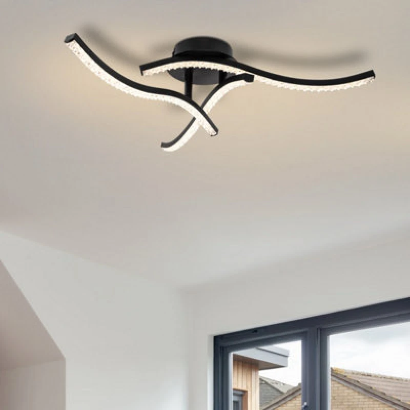 Image of Cosylyte Kenworth 3 Light Integrated LED Modern Wavy Ceiling Light - Matt Black