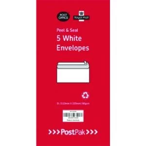 image of Envelopes Dl Peel & Seal White 80Gsm Pack of 5 POF27433