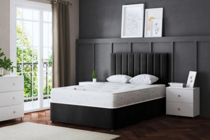 Image of DS Living Amelia Upholstered Black Panel Divan Bed with Headboard Black