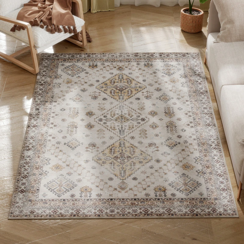 Image of HOMCOM HOMCOM Vintage Large Rug for Living Room, Bedroom, Dining Room, Beige Size: 170cm x 120cm Beige 170cm x 120cm Unisex 5063603326163