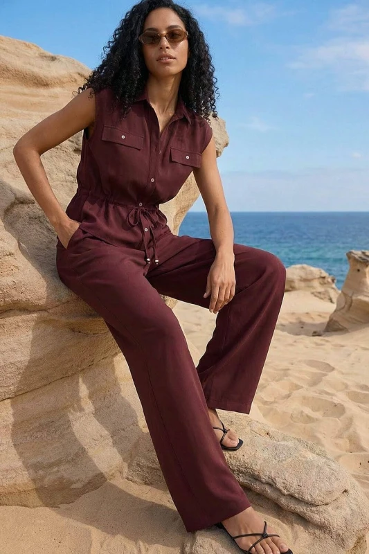Image of Roman Womens Crepe Elasticated Waist Trouser in Chocolate Size: 10 Chocolate Female 10